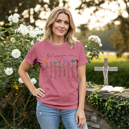 Womens Christian Shirt Bible Verse T-Shirt Religious Gifts Florial Tee Tops - color: Pink, size: Small