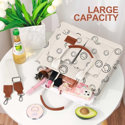LHMTQVK Canvas Tote Bag for Women, Work & Bible Study Handbag - color: Smile