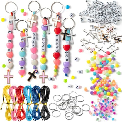 WATINC DIY Cross Keychain Making Crafts - Christine Cross Beads Bracelet Necklace Making Craft Kits, Letter Beads for Jewelry Accessories Festival Party Gift Favor for Women Men (306Pcs)
