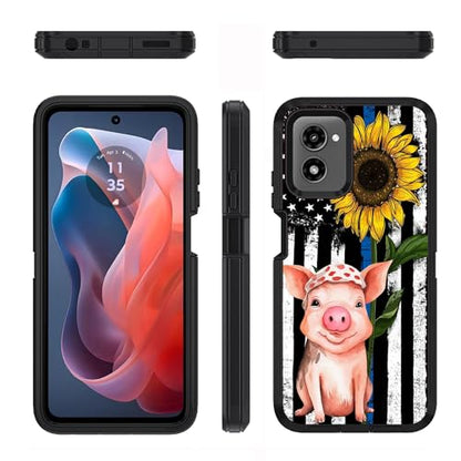 Designed for Moto G Power 5G 2024 Case, Military Grade Heavy Duty 3-Layer Shockproof Full-Body Protective Cover for Motorola Moto G Power 5G 2024, American Flag Sunflower and Cute Pig - color: American Flag Sunflower and Cute Pig