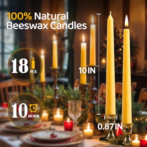 Beeswax Taper Candles,100% Natural Bees Wax Candle Sticks,18 Pack,10 Inch - color: Yellow, size: 10 inch