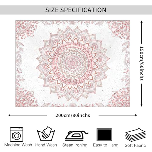 WIUHIO White and Pink Boho Flower Tapestry Mandala Cute Floral Wall Hanging Vintage Hippie Aesthetic Wall Art For Girly Room Bedroom Decor 60 x 80 inches - color: Pink, size: 80"L x 60"W