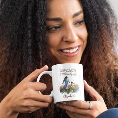 Customized Jesus And Child White Cup With Name, Christian Themed Mug Gift, Flower Bible Verse Coffee Mug, Meaningful Cup Gift For Girl Friend, Personalized Bible Verse Cup 11Oz - color: XUA-624-2339-Jesus And Baby
