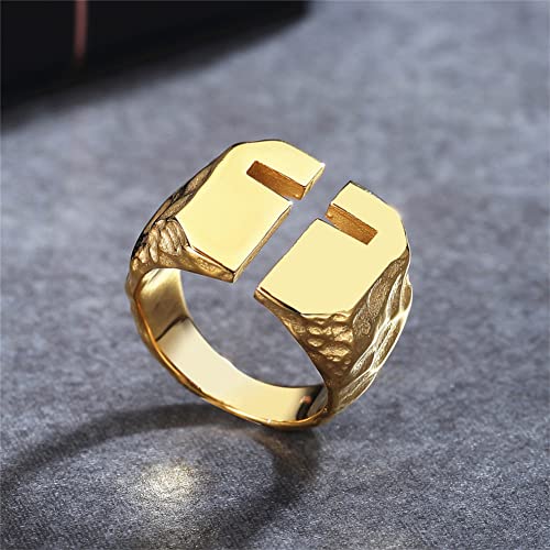 Men's Stainless Steel Ring Cutout Christian Cross Statement Signet Rings - color: gold