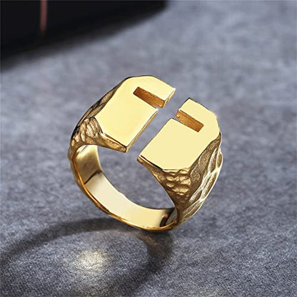 Men's Stainless Steel Ring Cutout Christian Cross Statement Signet Rings - color: gold