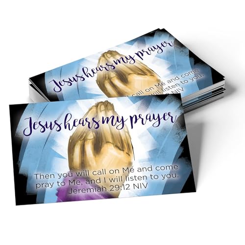Jesus Hears My Prayer, Jeremiah 29:12, Bulk Pack of 25 Christian Affirmation Scripture Cards for Kids, Bible Memory Verse Wallet Cards for Childrens Church, Sunday School, & Youth Ministry - color: Jeremiah 29:12