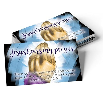 Jesus Hears My Prayer, Jeremiah 29:12, Bulk Pack of 25 Christian Affirmation Scripture Cards for Kids, Bible Memory Verse Wallet Cards for Childrens Church, Sunday School, & Youth Ministry - color: Jeremiah 29:12