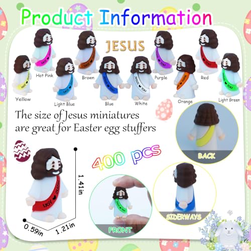 400 Pack Little Jesus Figures Easter Mini Rubber Toys to Hide and Seek, Pocket Jesus Love You Miniatures Religious Party Favors Baptism Gifts Sunday School Easter Egg Stuffers (400) - color: 10-color *400