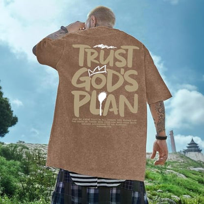 BINTEHGS Oversized Christian T Shirts for Men Jesus Trust Gods Plan Shirt - color: Coffee, size: XX-Large