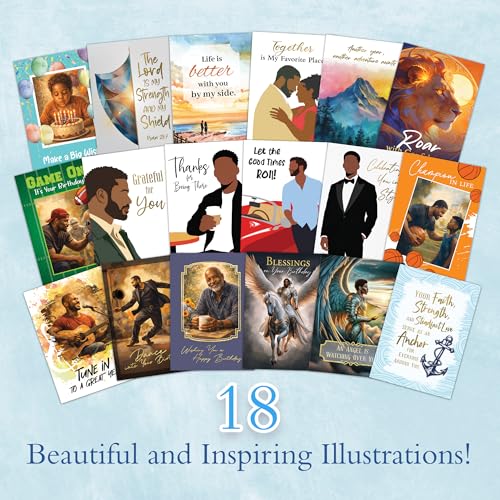 African American Expressions Men's All Occasion Greeting Card Assortment Box - 18 Inspirational Black Men Art Cards with Envelopes, Prewritten Messages & Space for Personal Notes, 5 x 7 Inch - style: Assortment 890