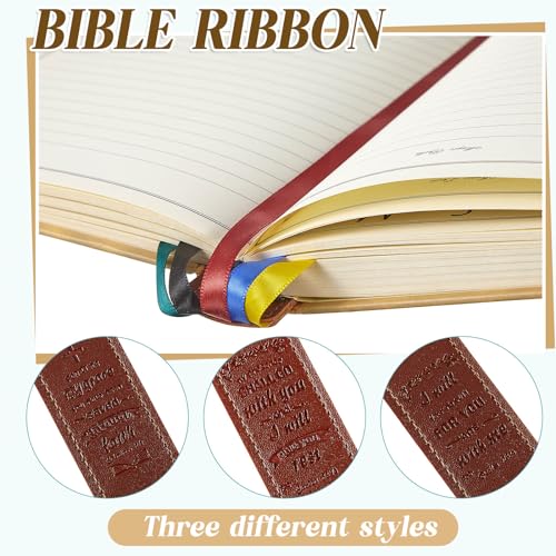 Outus Bible Ribbon Bookmarks Leather Tag,Flower,Morandi - color: Yellow,blue,red,green, style: Encourage