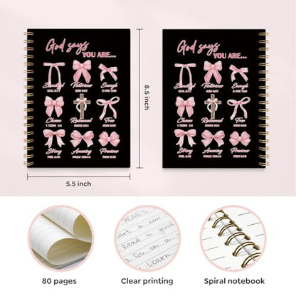 VONTP Bible Black Bow Christian Notebook Journal for Women, 5.5 x 8.3 Inch - color: 001-Black
