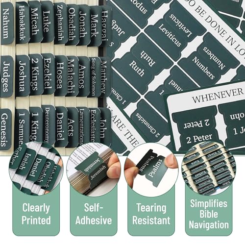 Mr. Pen- Laminated Bible Tabs, 75 pcs, Elegant Green, Easy-to-Read & Apply - color: Elegant Green