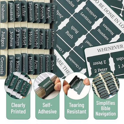 Mr. Pen- Laminated Bible Tabs, 75 pcs, Elegant Green, Easy-to-Read & Apply - color: Elegant Green