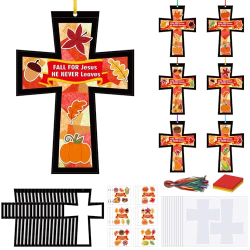 Chiisong 24 Sets Fall He Never Leaves Crafts Kit Fall Christian Cross Kits - style: He Never Leaves