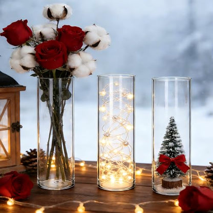 Brajttt16 Pack Glass Cylinder Vase, 7" H×2" W Clear Vases for Centerpieces - size: Smooth-16PCS