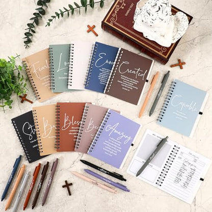 Kosiz 12 Sets Christian Notebook, Bible Study Prayer Pen, Neutral Morandi - color: Neutral Morandi