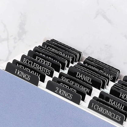 Thinkor Reposition Laminated Bible Tabs, Large Print Stickers, Easy to Read and Apply Bible Tabs for Women and Man (Luxury Black) - color: Luxury Black