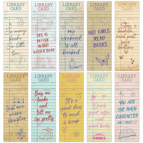 Vintage Library Card Bookmarks Gifts - Cosmisun 100 Pcs Reading List Book Mark Tracker for Book Lovers Retro Quote Page Marker Clip Favors for Women Men Office Students Teacher Bookish Supplies - color: Vintage Library Card