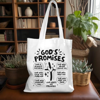 VICBOU Bible Verse Canvas Tote Bag Religious Christian Gifts for Women Men Faith Canvas Tote Reusable Grocery Bag - color: Godpromises
