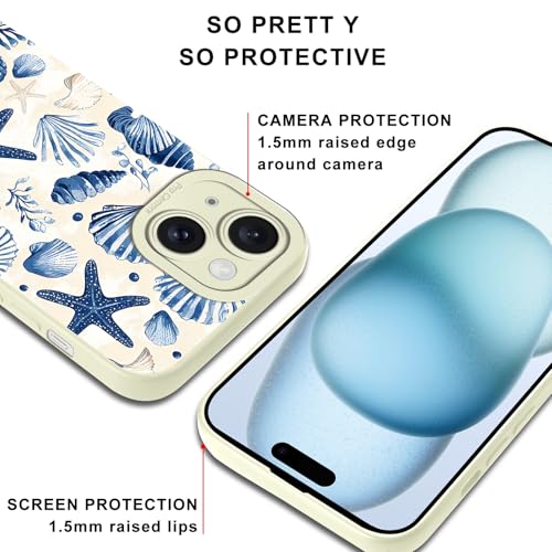 Aesthetics Summer Beach Shell Starfish Phone Case for iPhone 15 Case Girly Pattern Shockproof Soft Protective for Women Men Phone Cover Funda for iPhone 15 6.1 Inch - color: Beach, size: for iPhone 15