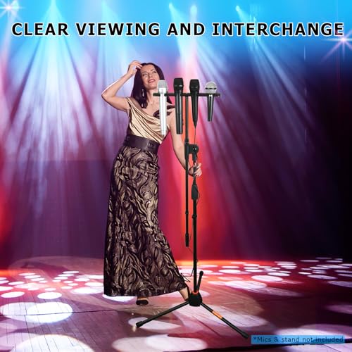 Multi Mic Holder for Mic Stand, Multiple Microphone Organizer and Display for Wired and Wireless Mics, Hold Up to 4 Microphones, Aluminum, Black