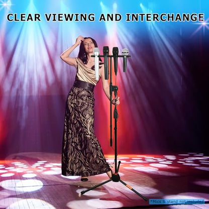 Multi Mic Holder for Mic Stand, Multiple Microphone Organizer and Display for Wired and Wireless Mics, Hold Up to 4 Microphones, Aluminum, Black