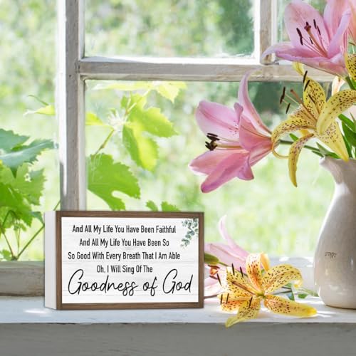 Ruvoty Goodness of God Bible Verse Wooden Box Sign Desk Wall Decor,Rustic Scripture Wood Block Plaque Sign for Christian Farmhouse Home Office Shelf Tabletop Wall Decor