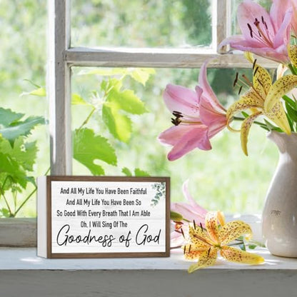 Ruvoty Goodness of God Bible Verse Wooden Box Sign Desk Wall Decor,Rustic Scripture Wood Block Plaque Sign for Christian Farmhouse Home Office Shelf Tabletop Wall Decor