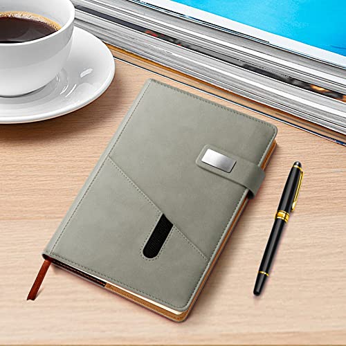 A5 Lined Leather Notebook and Pen Set with Gift Box, 240 Pages Refillable Journal with Pocket and Magnetic Buckle, Hardcover Daily Diary for Men and Women Business Travel Personal Writing- Gray - color: Gray
