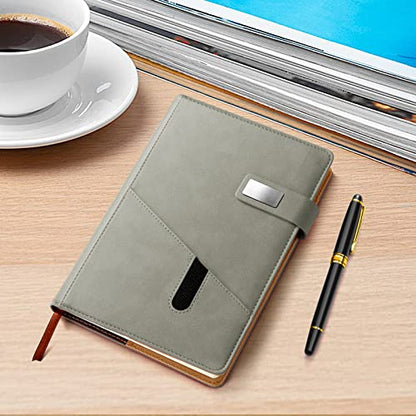 A5 Lined Leather Notebook and Pen Set with Gift Box, 240 Pages Refillable Journal with Pocket and Magnetic Buckle, Hardcover Daily Diary for Men and Women Business Travel Personal Writing- Gray - color: Gray