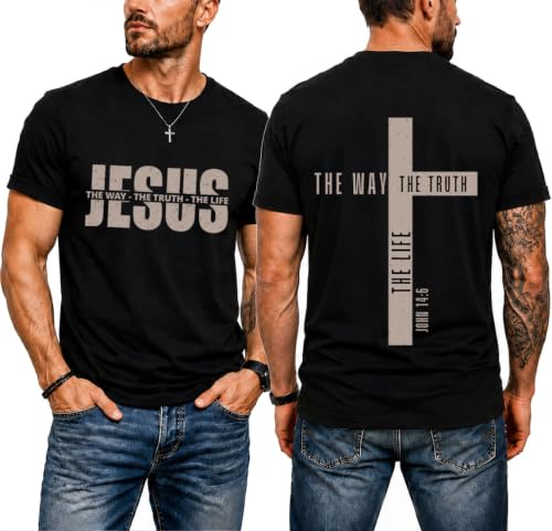 Christian Shirts for Men Jesus T Shirt The Way The Truth The Life Shirts - color: Black, size: Large