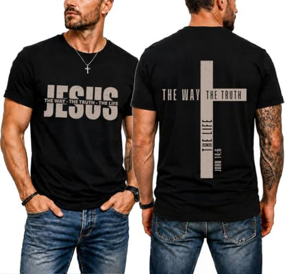 Christian Shirts for Men Jesus T Shirt The Way The Truth The Life Shirts - color: Black, size: Medium