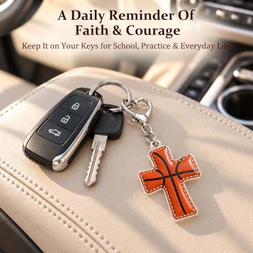 Sports Gifts for Teens, Acrylic Sports Cross Keychain with Prayer Card - color: Basketball