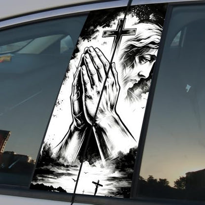 1 Pair Jesus Car B-Pillar Decals, Cross Car Center Pillar Stickers, Waterproof Vinyl Christian Vehicle Door Pillar Sticker Scratch Cover Sticker for Car Auto SUV (Holy Jesus) - color: Holy Jesus