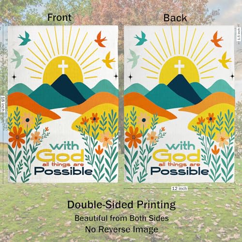 Christian Garden Flag God All Things Possible Double Sided 12x18in - color: White Summer