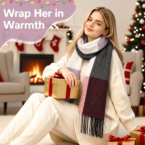Loritta Winter Scarf for Women, Long Plaid Shawl Wraps Scarves Gifts - color: G-purple Pink Lattice