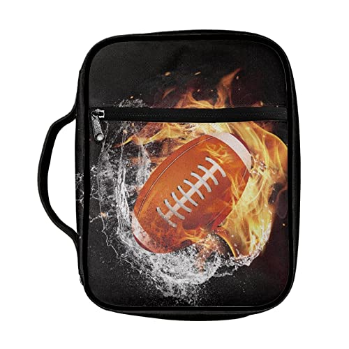 Coldinair Fire Water Rugby Print Bible Cover,Carrying Book Case Church Bag Bible Bags with Handle and Zippered Pocket,Gifts for Men Teens Kids - color: Fire Water Rugby