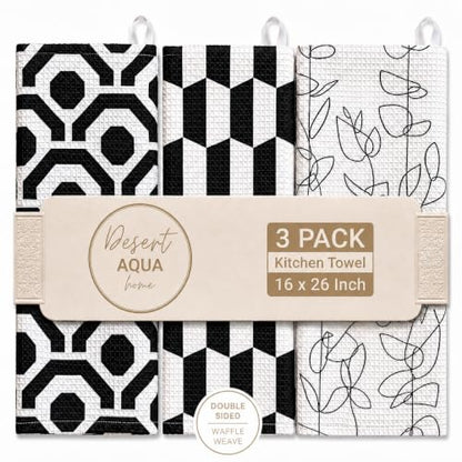 Kitchen Towels, Dish Towels for Kitchen, 3 Pc Kitchen Towel Set - color: Black