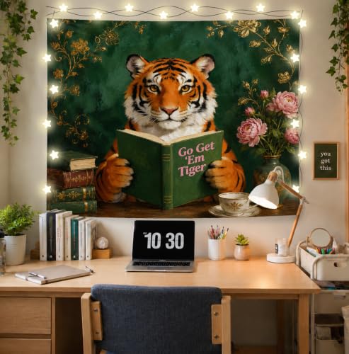 Elpwk Inspirational Tiger Green Tapestry Wall Decor 50x60 Inch - color: Tiger-shaped Reading