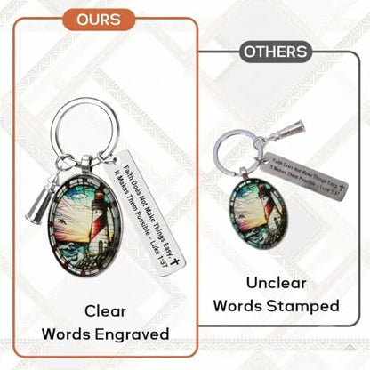 3D Glass Lighthouse Keychain with Bible Verses,Christian Gifts for Women Faith - color: Luke 1:37