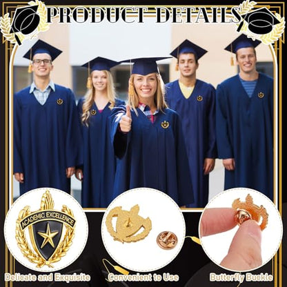 Riceshoot 12 Pcs 2026 Graduation Award Lapel Pins Bulk Academic Honors Enamel Award Lapel Pins Class of 2026 Gifts for Graduation - style: Academic Excellent