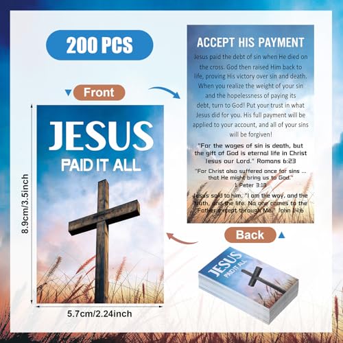 200 Pcs Gospel Tracts Salvation Cards,Cross, JESUS PAID IT ALL - style: Cross, JESUS PAID IT ALL