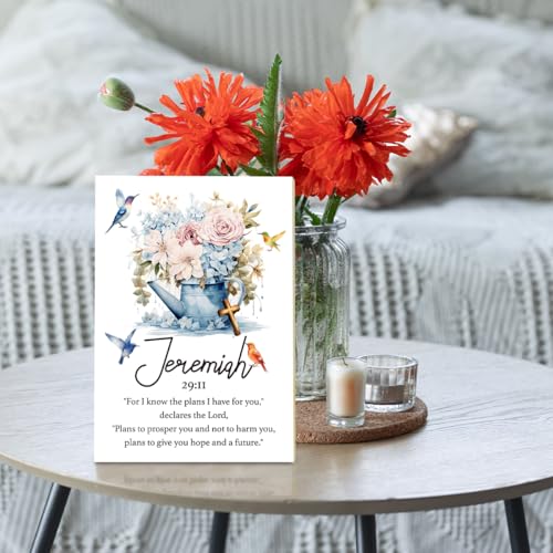 Christian Desk Decor - Jeremiah 29:11, Floral Wood Sign Bible Verses Wall Decor, Religious Gifts Inspirational Gifts For Women Men Prayer, Christian Decor For Home Office Living Room - style: Jeremiah 29:11 -a