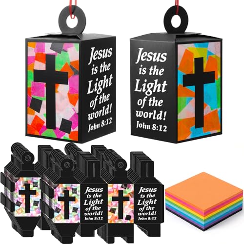 20 Sets Vbs 2026 Christian Cross Crafts Bulk Illumination Themed Paper Lanterns Jesus Is the Light Religious Suncatcher Sunday School Vbs Crafts for Church Christian Party Favor (Black Cross) - style: Black Cross