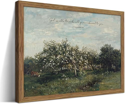 Wood Framed 2 Corinthians 9:8 Wall Art - God Is Able to Make All Grace Abound Scripture Print, Christian Vintage Orchard Wall Decor, Spiritual Gift for Believers, 24L x 16W - color: 2 Corinthians 9:8, size: 24"L x 16"W