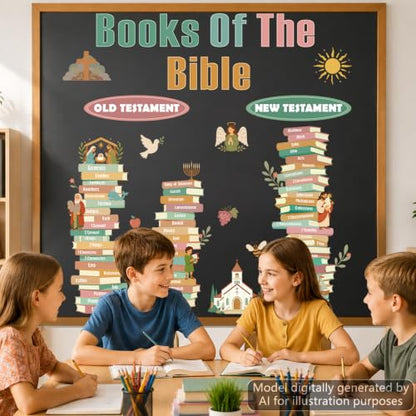 Christian Sunday School Bulletin Board Set Books of The Bible Classroom Decor Religious Bible Learning Chart Old New Testament Books Paper Cutouts for Jesus Church Classroom Chalkboard Wall Supplies