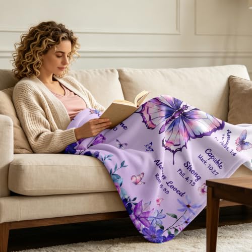 kituzol Christian Gifts for Women, Birthday Butterfly Gift Blanket - color: Purple