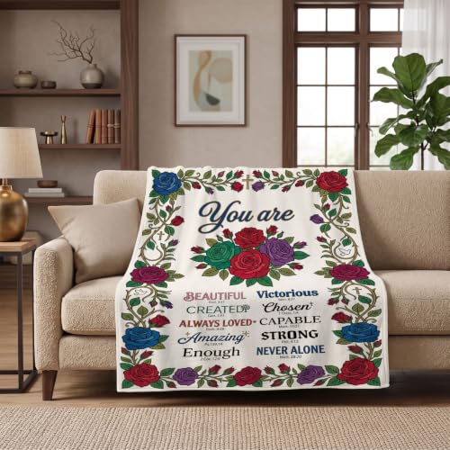Christian Rose Flowers Throw Blanket – Religious Gifts for Women - color: Tk036, size: 60"x50"