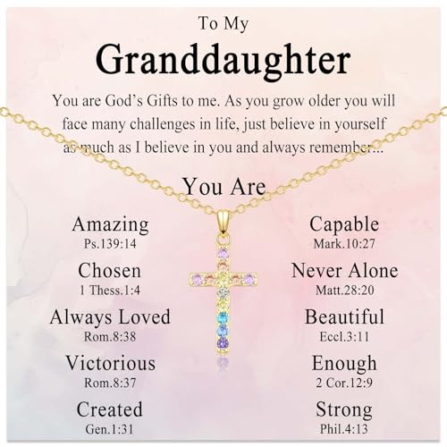 Gold Cross Necklace for Little Girl Daughter Granddaughter Niece Sister - color: To My Granddaughter